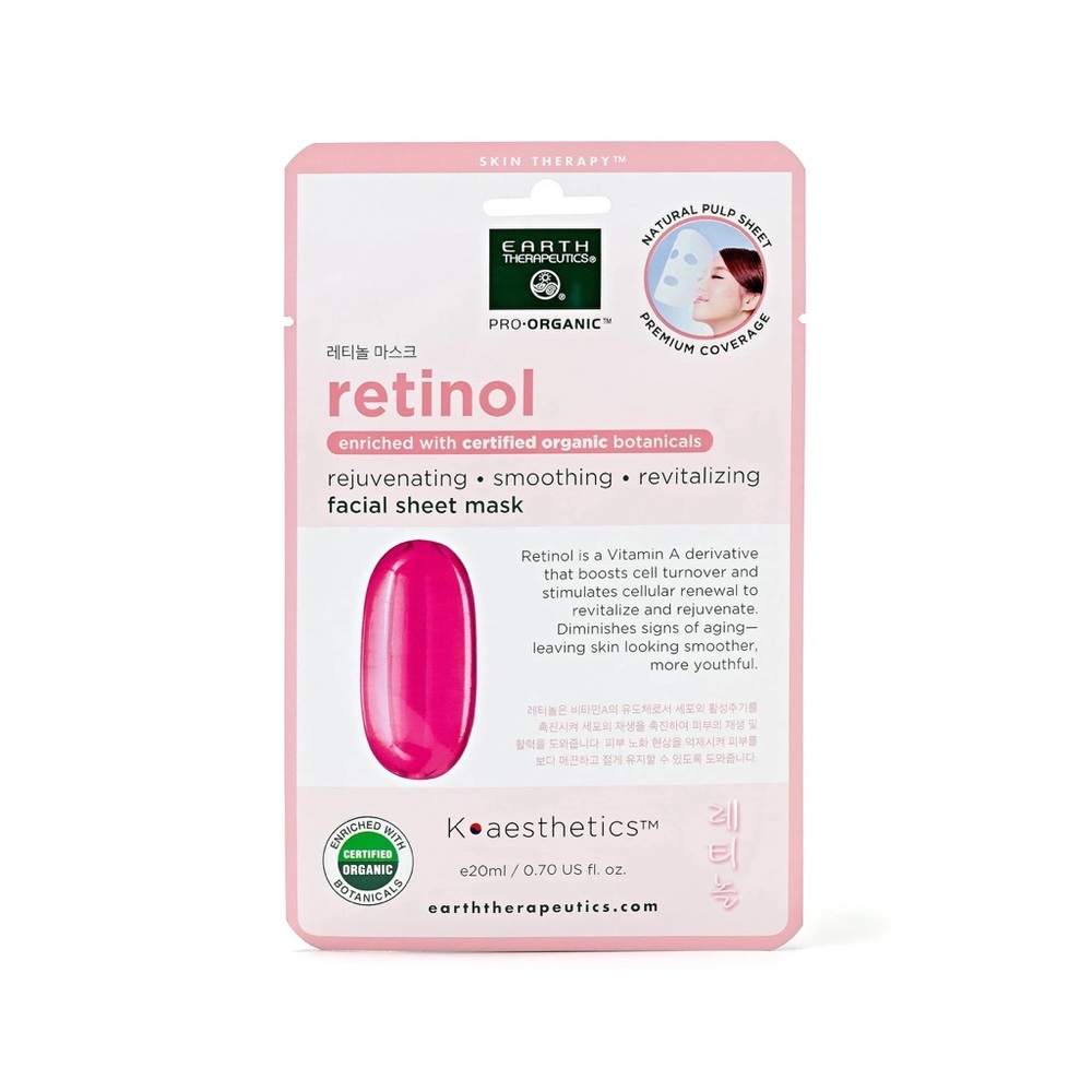 Earth Therapeutics Retinol Facial Sheet Mask - Pink